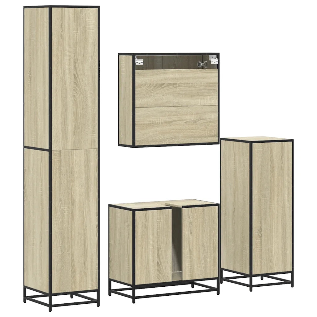 Set Mobili da Bagno 4 pz Rovere Sonoma in Legno Multistrato 3301236