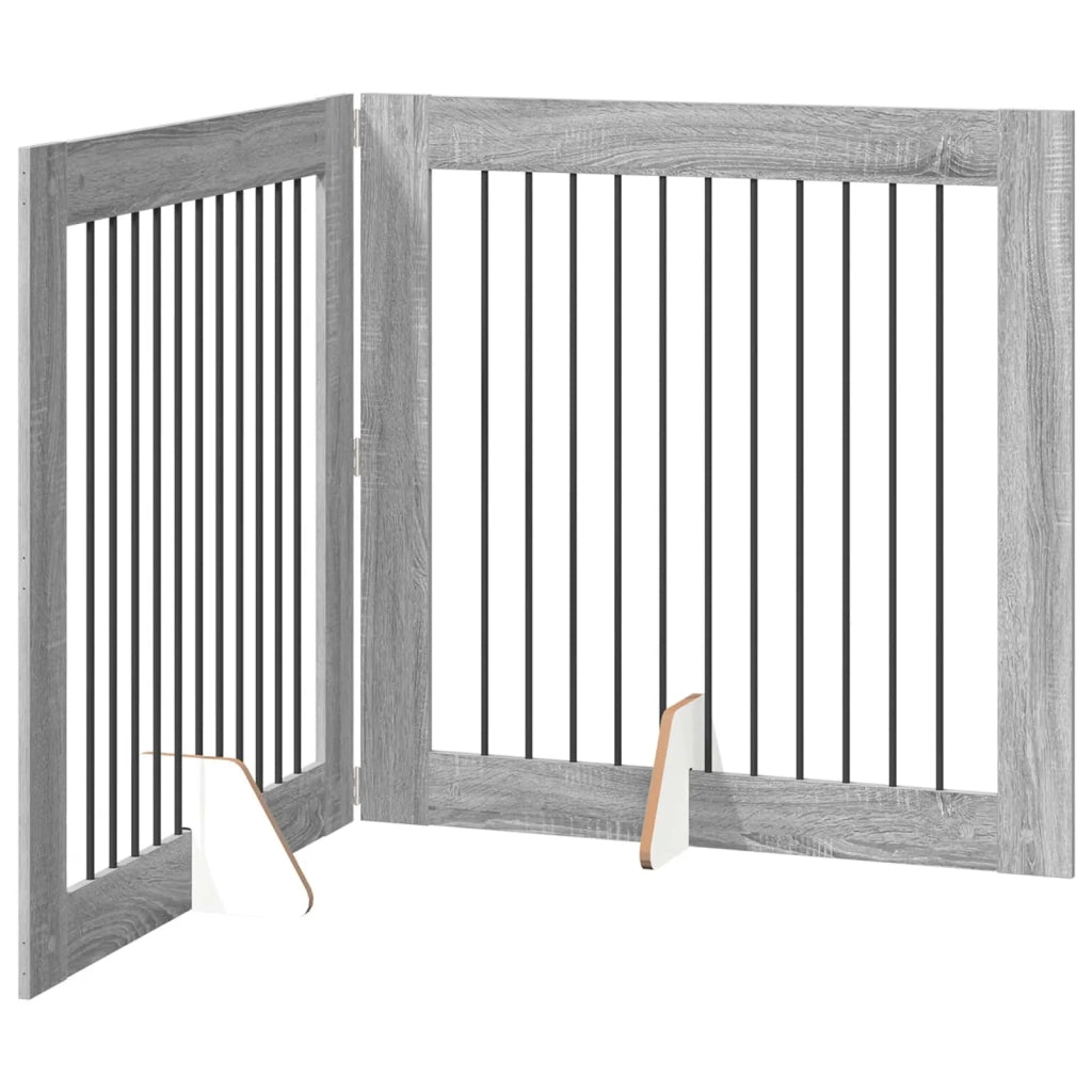 Cancello per cani pieghevole con supporti 2 pz Sonoma grigio 892028