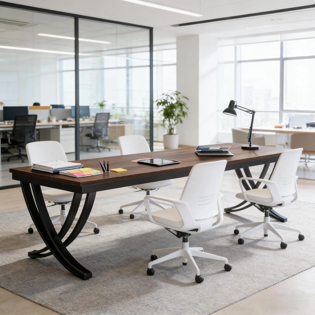 Scrivania doppia con gambe a X - per ufficio - in metallo e legno - 200×70 cm - nero