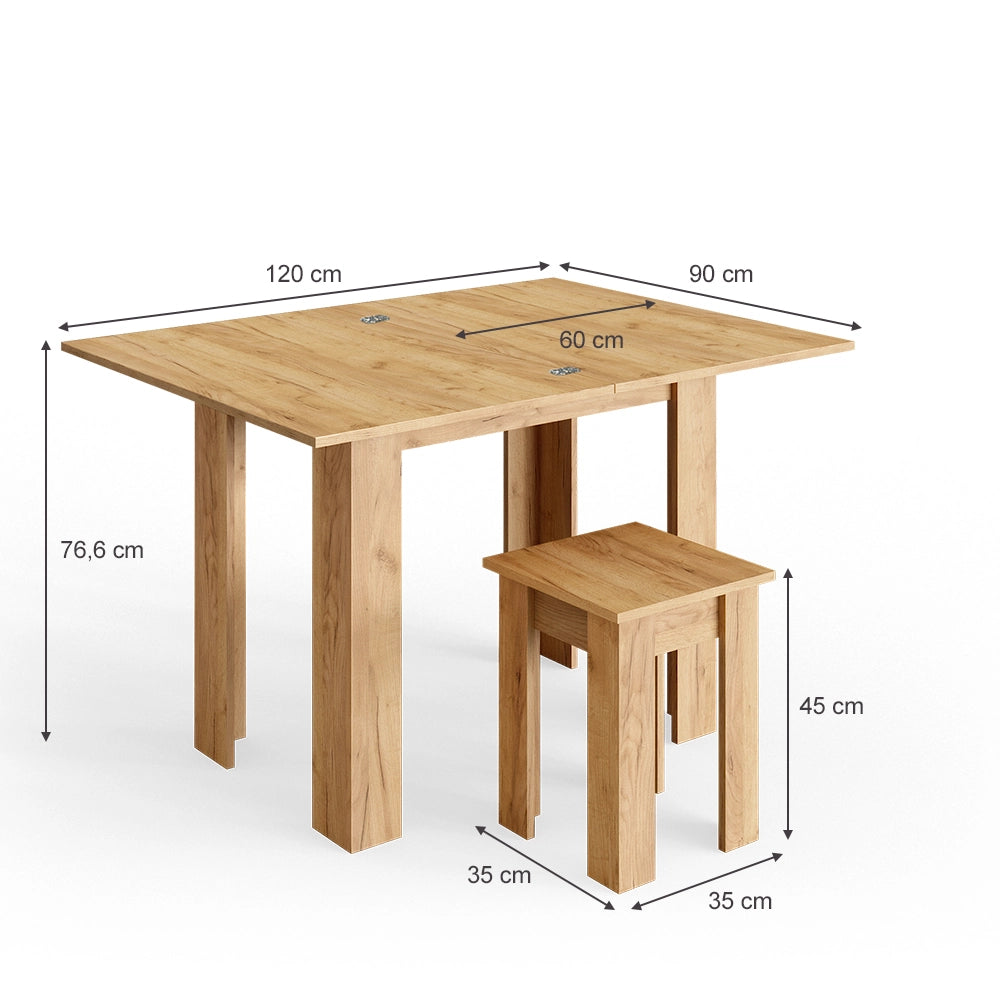 Vicco Tavolo da pranzo con sedia Quercia dorata 60 x 90 cm