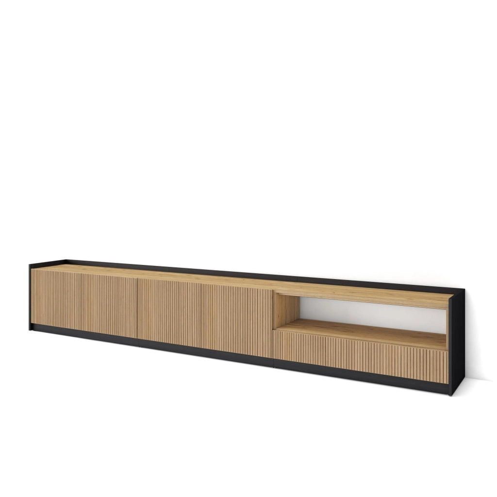 Mobile TV Soggiorno, 310x50x37 cm, Per TV fino a 80", Mobile Soggiorno, Rovere e nero