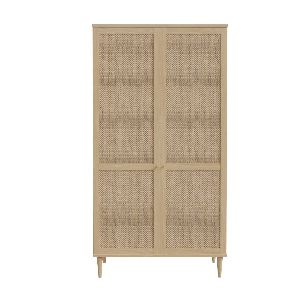 Armadio Livia 2 ante in rovere con dettaglio effetto rattan 110x52x208H