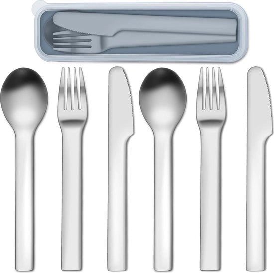 Set da viaggio a 6 pezzi - forchetta coltello cucchiaio in acciaio inossidabile - set da viaggio con fodero - lavabile in lavastoviglie - set da campeggio esterno (argento)
