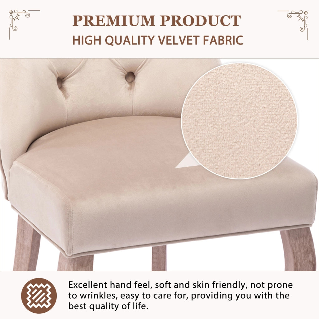 Sedia da pranzo schienale alto con struttura in legno, capitonata, in Velluto, Beige