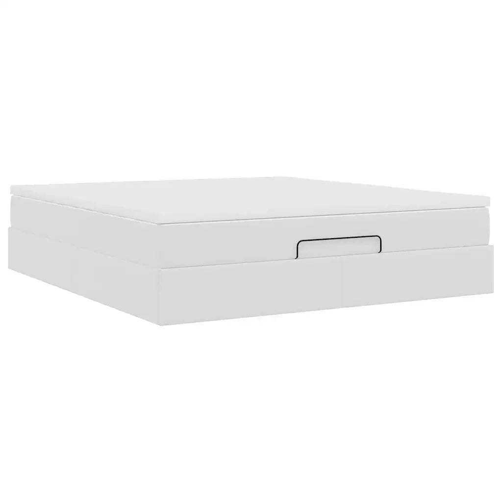 Struttura Letto Pouf con Materasso Bianco 180x200 cm Similpelle 3311052