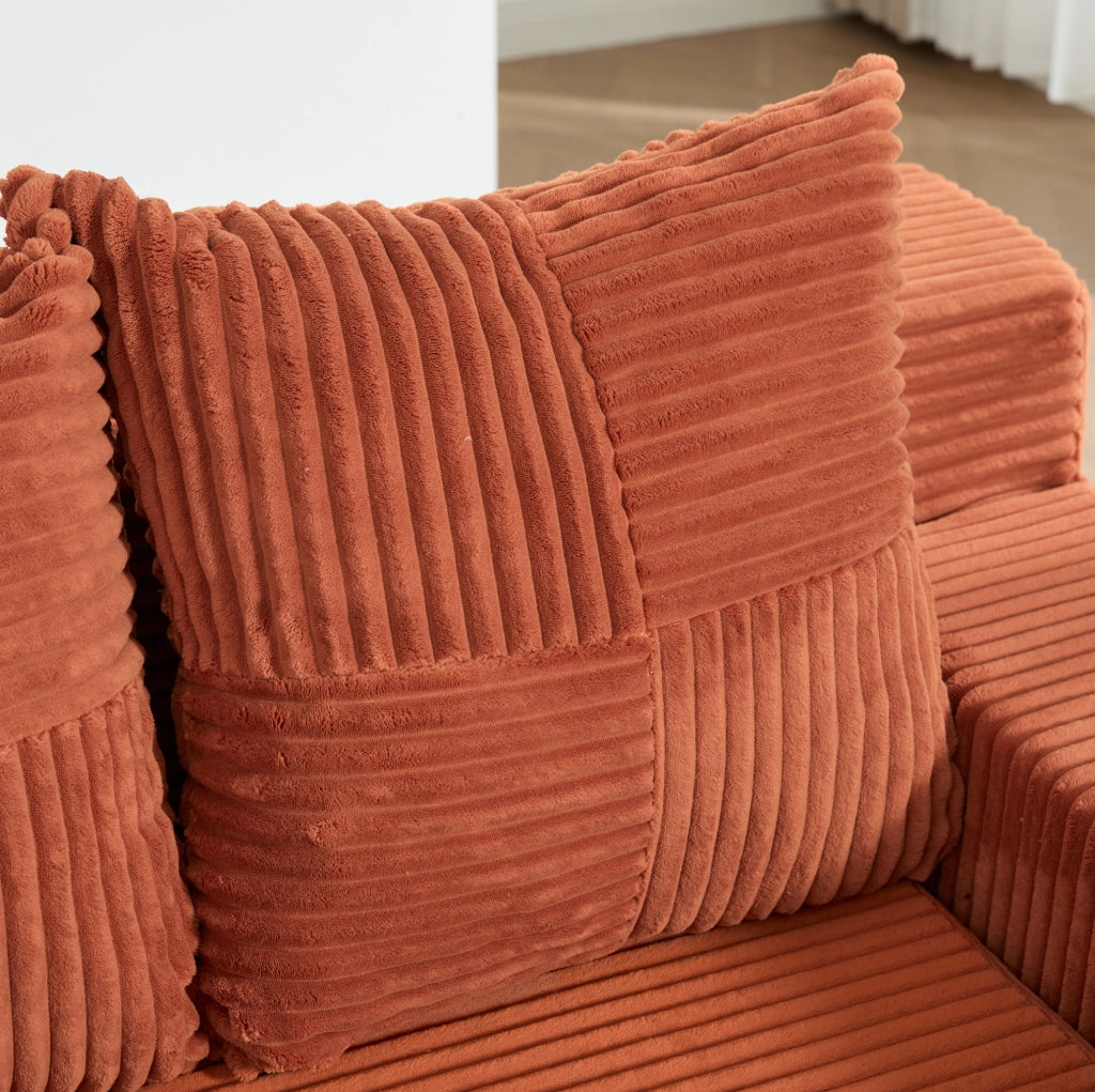 Divano modulare a pavimento 2 posti 172x87x64 cm in velluto a coste arancione