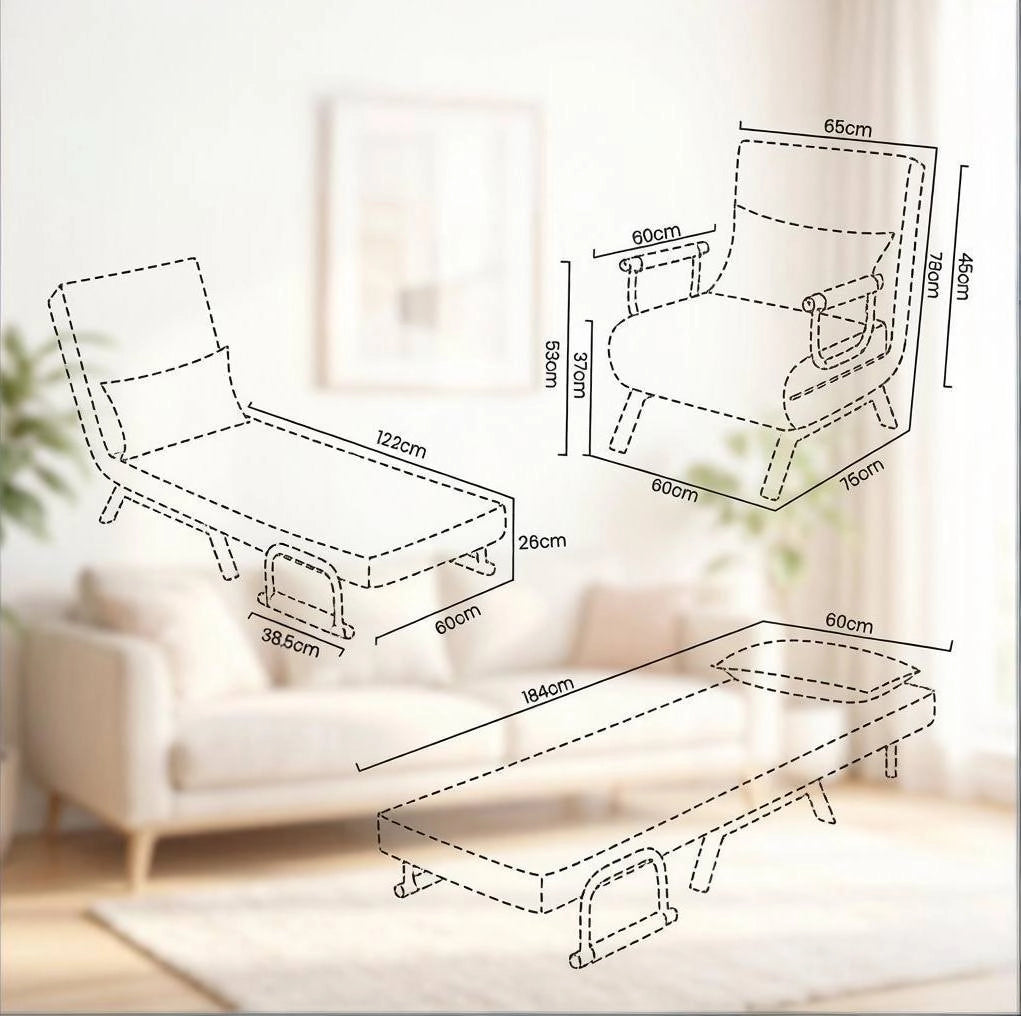 Poltrona letto pieghevole 3 in 1 marrone con schienale regolabile