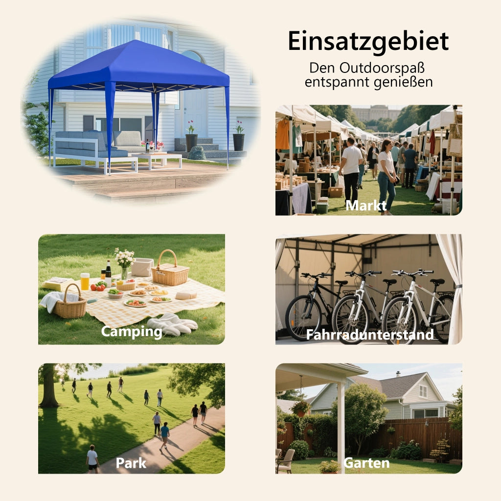 Gazebo 3x3m Pop-up Gazebo pieghevole regolabile in altezza Gazebo da giardino con 4 sacchi di sabbia e borsa da trasporto (blu)