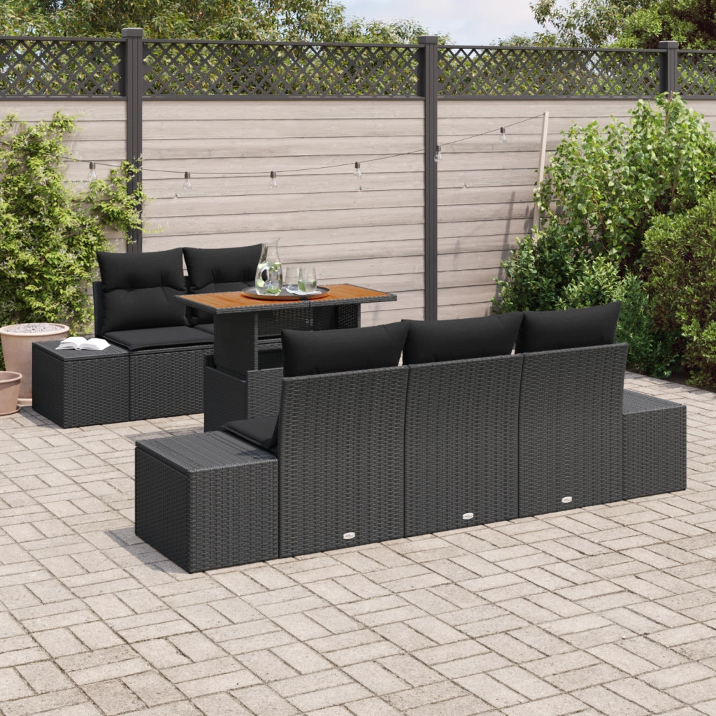 Set di 6 Pz. Divano da Giardino con Cuscini Nero Polyrattan