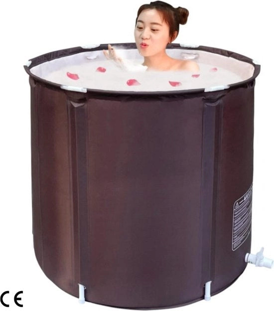 Bagno portatile pieghevole per adulti - 75 x 68 cm - Inclinabile e trasportabile - Bagno con spa e bagno con ghiaccio - Piccola vasca da bagno mobile con conservazione della temperatura - Incluso sale da bagno (Roodbruin)