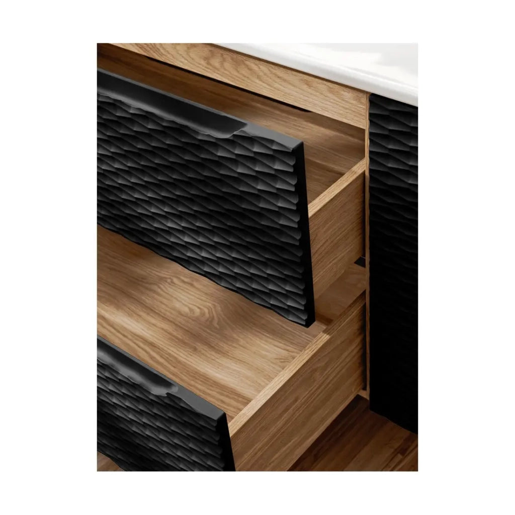 Mobile sottolavabo YOKA - 2 cassetti - Rovere chiaro e nero - L60 × P46 × H57 cm - Da appendere