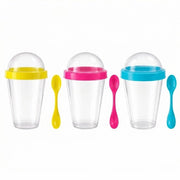 Set di 3 contenitori da yoghurt portatili con coperchio a viti, contenitore supplementare per cibi aggiuntivi, dimensioni 14,5 x 8 cm, inclusa cucchiaio, contenitore per snack