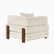 Divano letto pieghevole con contenitore; porte USB e tipo C; tasche laterali e cuscino in tessuto beige
