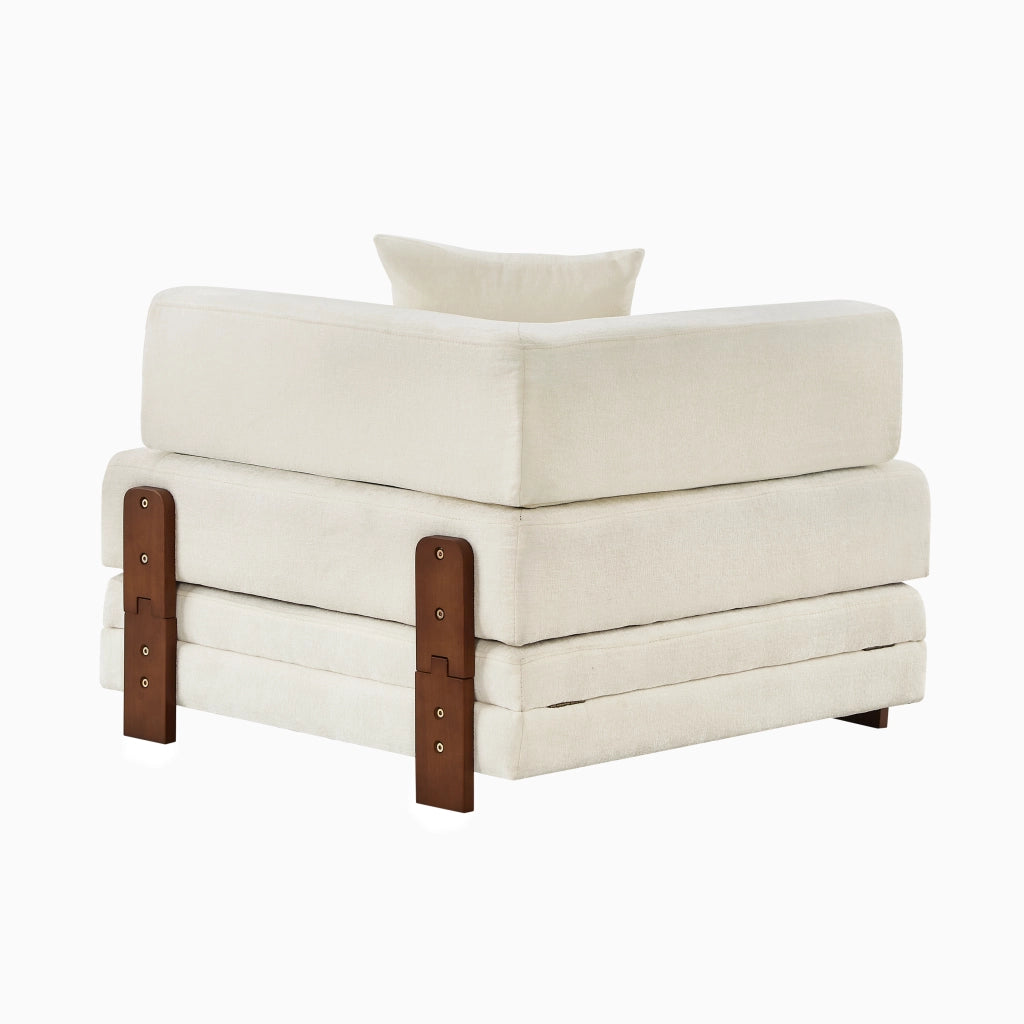 Divano letto pieghevole con contenitore; porte USB e tipo C; tasche laterali e cuscino in tessuto beige