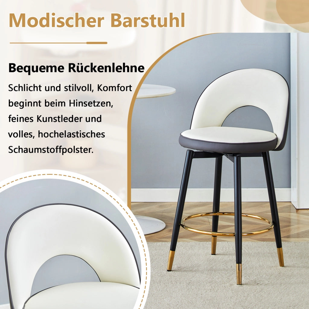 Set di 2 Sgabelli da Bar Girevoli con Schienale Traforato; Stile Moderno; Metallo e Similpelle; Grigio Scuro e Bianco