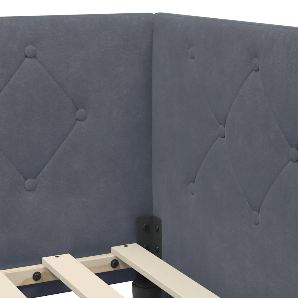 Cornice del letto ad angolo Grigio scuro 80 x 200 cm Velluto