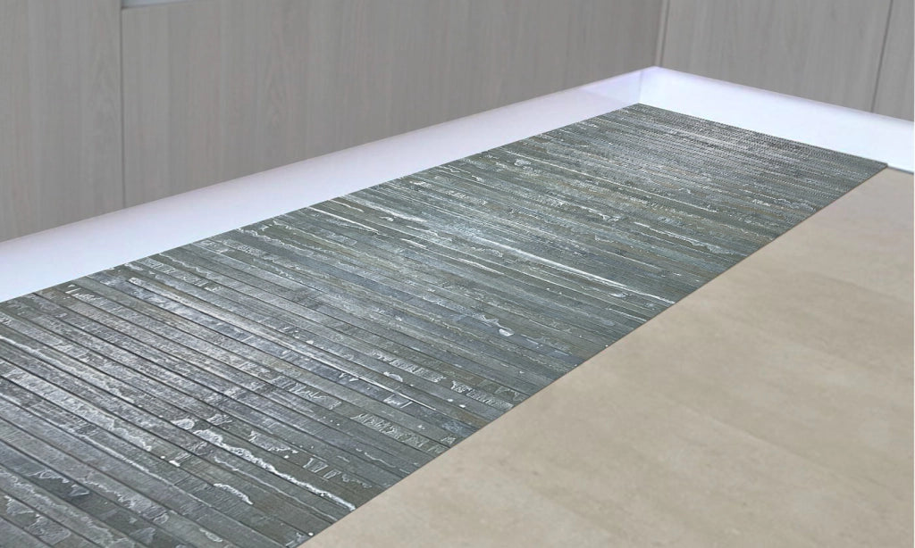 Tappeto Passatoia In Vero Bamboo Tappeto Cucina Ingresso In Legno Antiscivolo Aderente Lavabile E Antimacchia Tagliabile  - Grigio - 50x200 cm