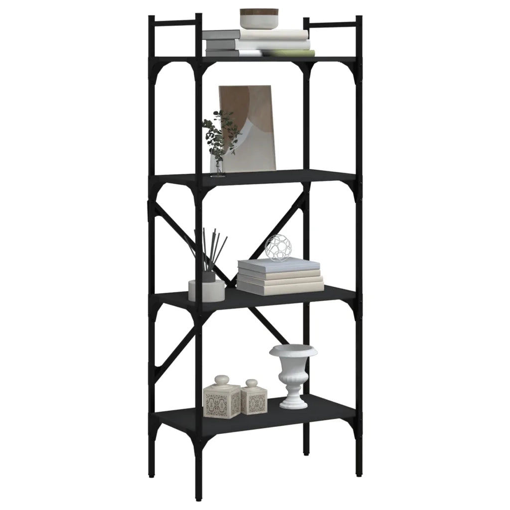 Libreria 4 Ripiani Nera 56x31,5x138,5 cm Legno Multistrato 833338