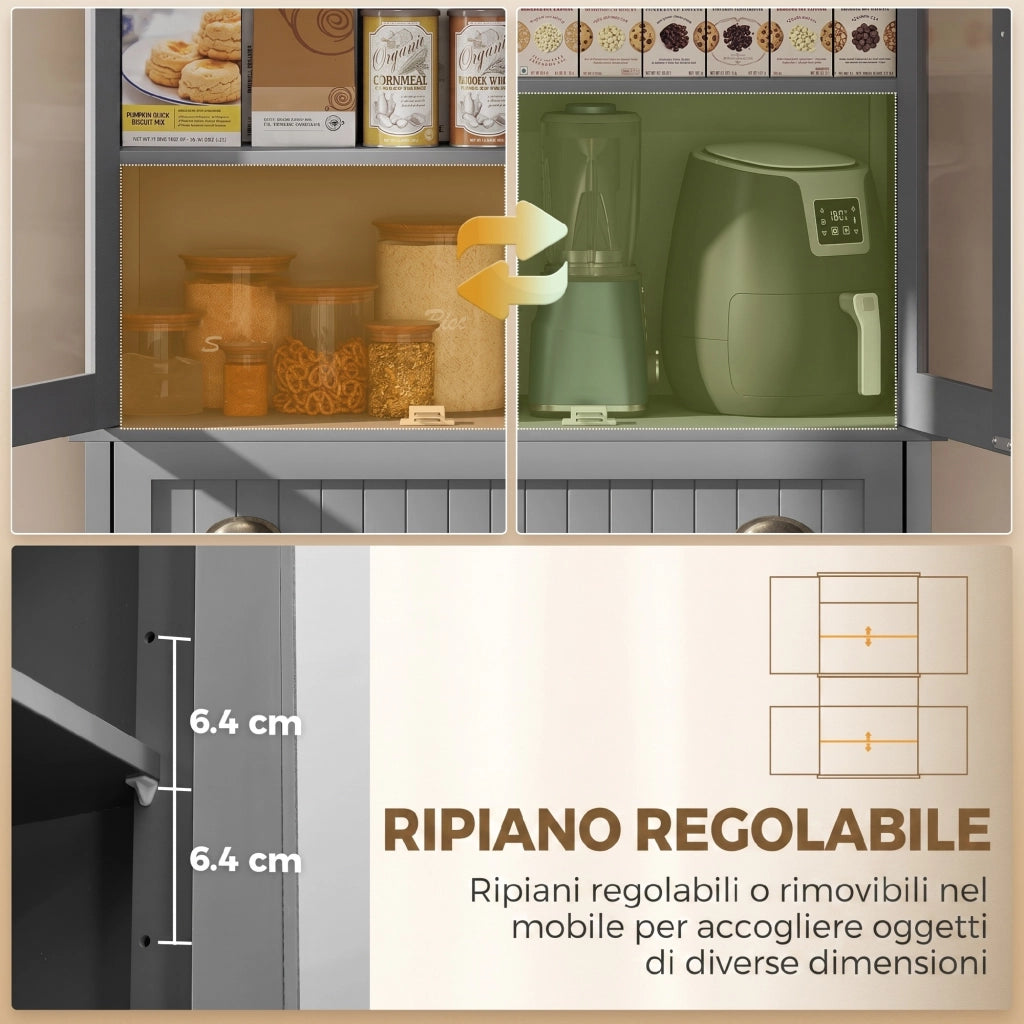 Mobile Dispensa a 5 Livelli con Cassetto Centrale 76x40x182,5 cm in MDF e Truciolato Grigio