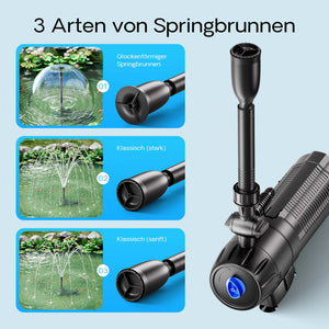 CUP-129 Pompa fontana con UVC 9W, 1000 l/h 24W, 4 giochi d'acqua, Pompa filtro laghetto