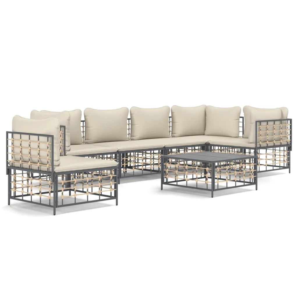 Set Divani da Giardino 7 pz con Cuscini Antracite in Polyrattancod mxl 100541