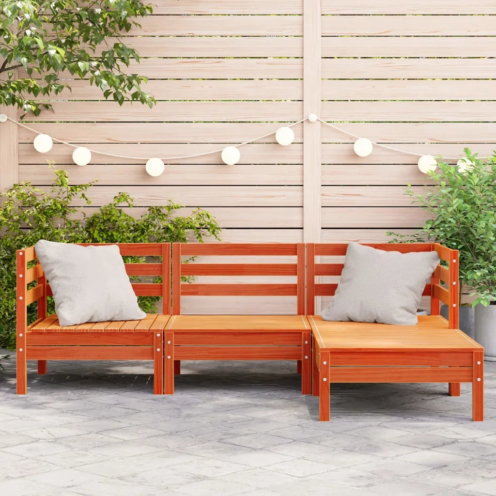 Divano Giardino 3Posti e Poggiapiedi Marrone Cera Massello Pino 838058