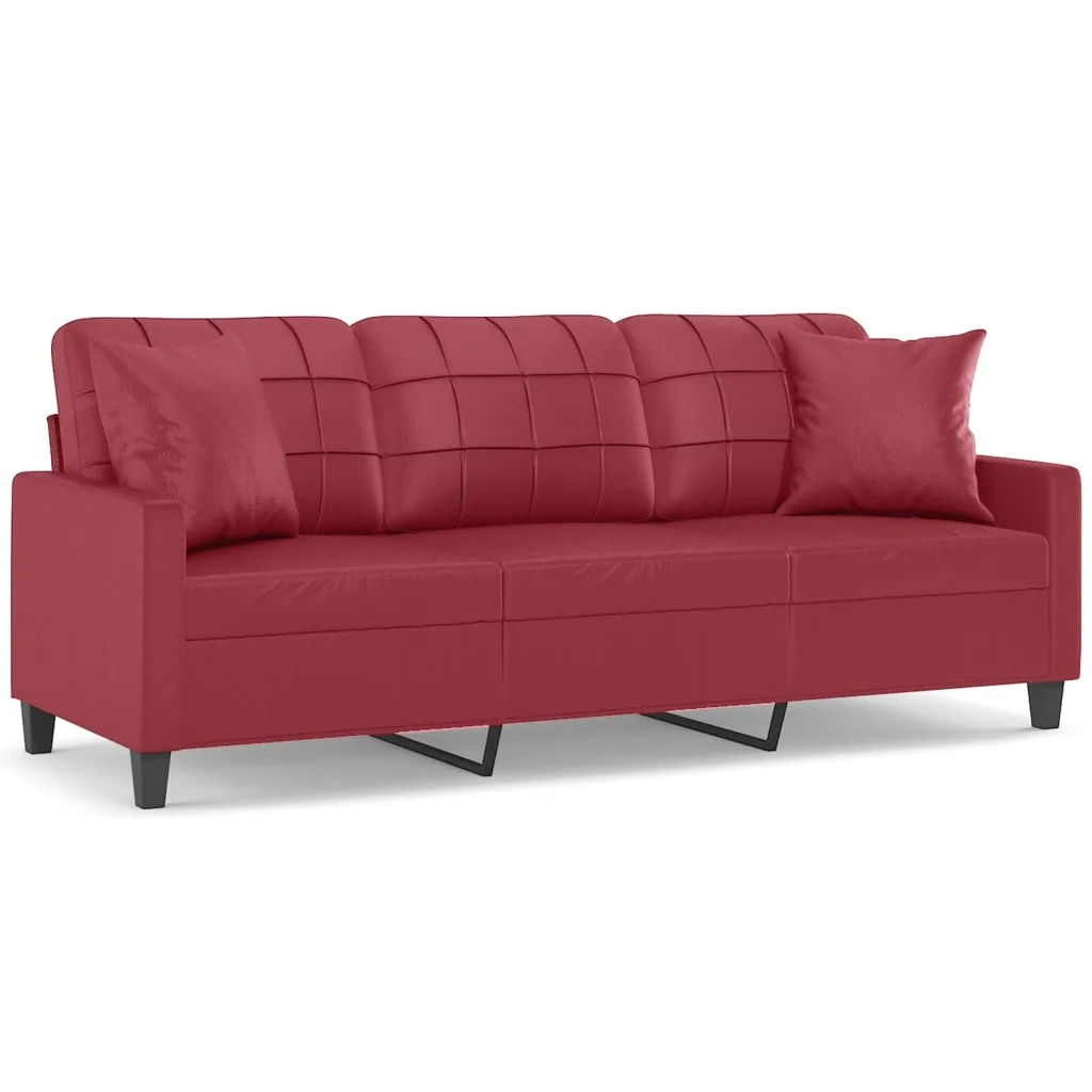 Divano a 3 Posti con Cuscini-Sofa 3 Posti con Cuscini Rosso Vino 180 cm in Similpelle