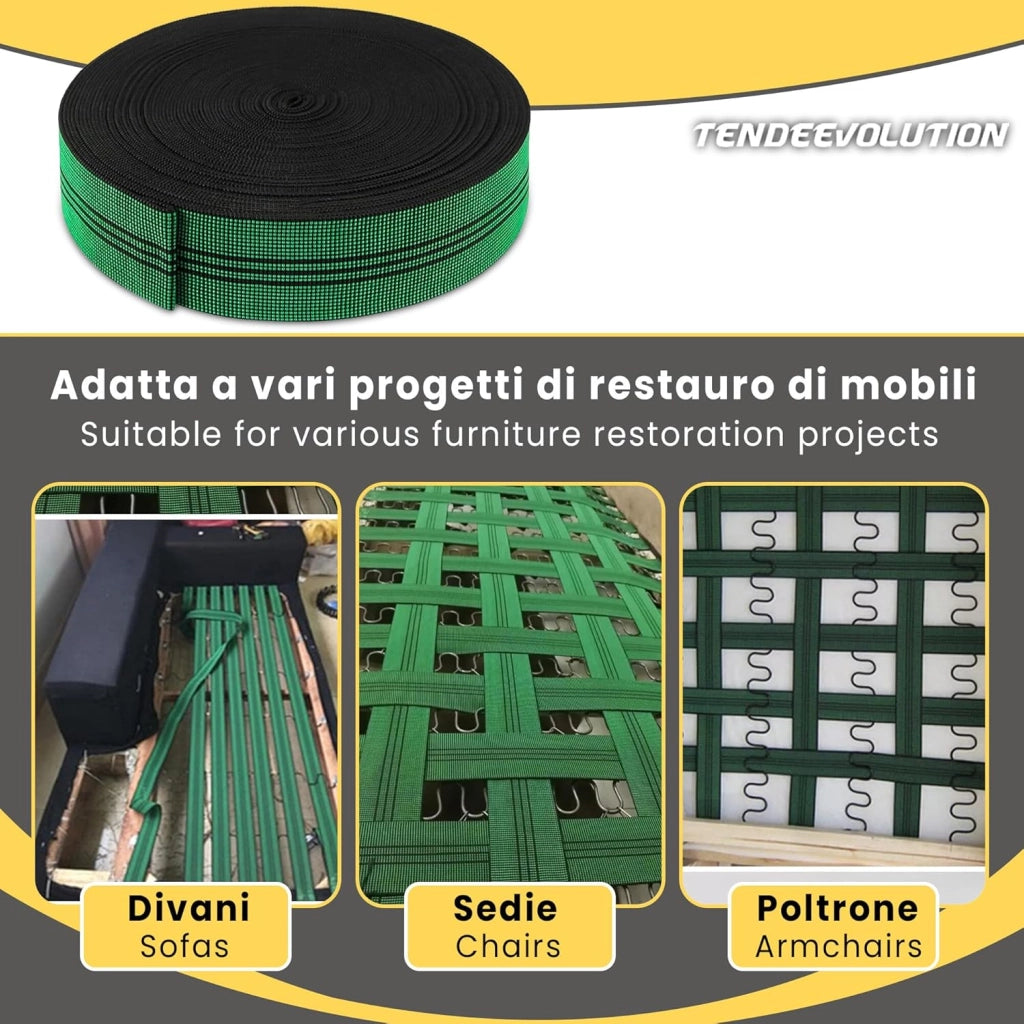 Cinghia Elastica Tirante al Metro Lineare - Made in Italy - Sostituzione Fondo Sedie, Divani & Poltrone