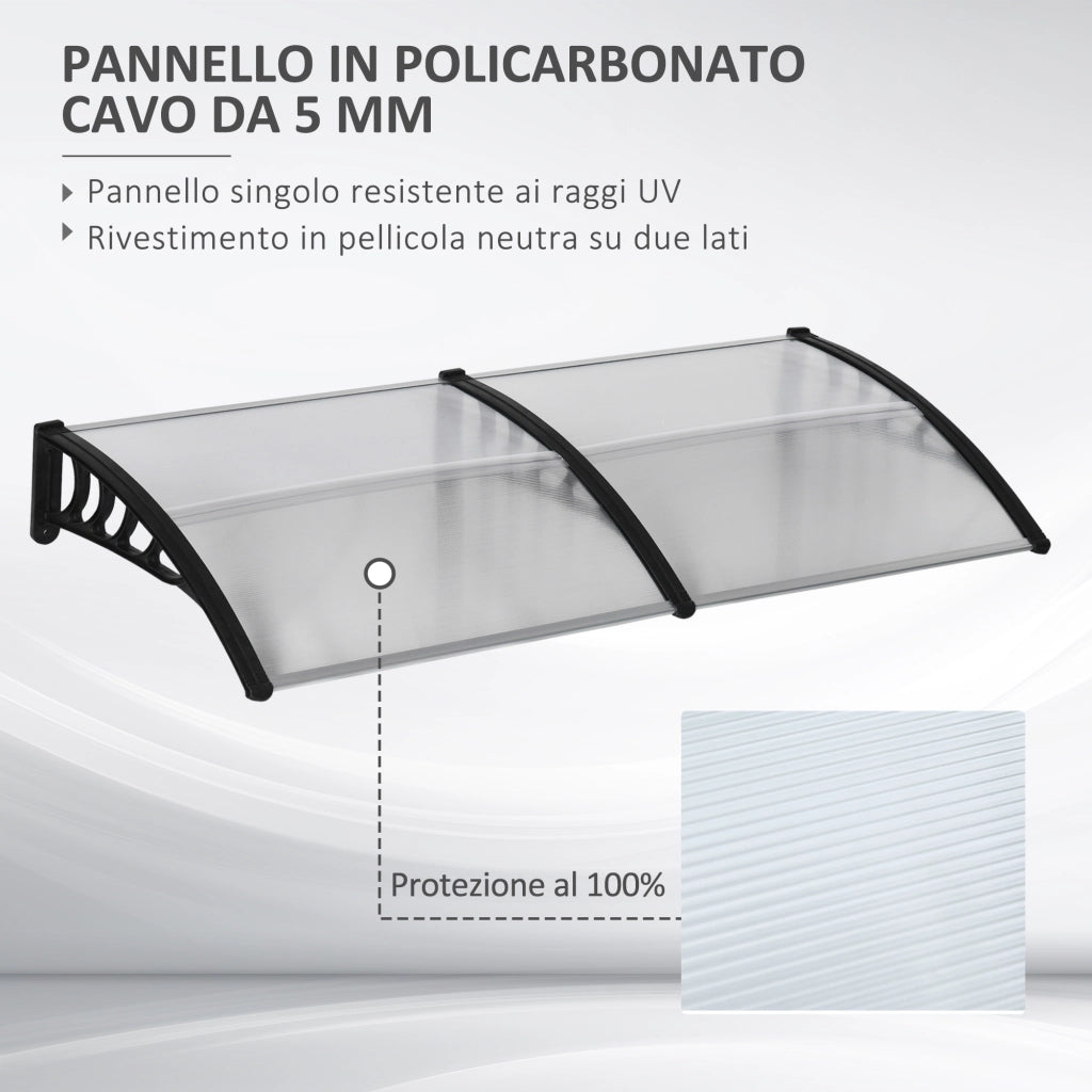 Pensilina da Esterno per Finestre e Porte in Policarbonato e Alluminio, 200x96x27cm, Trasparente