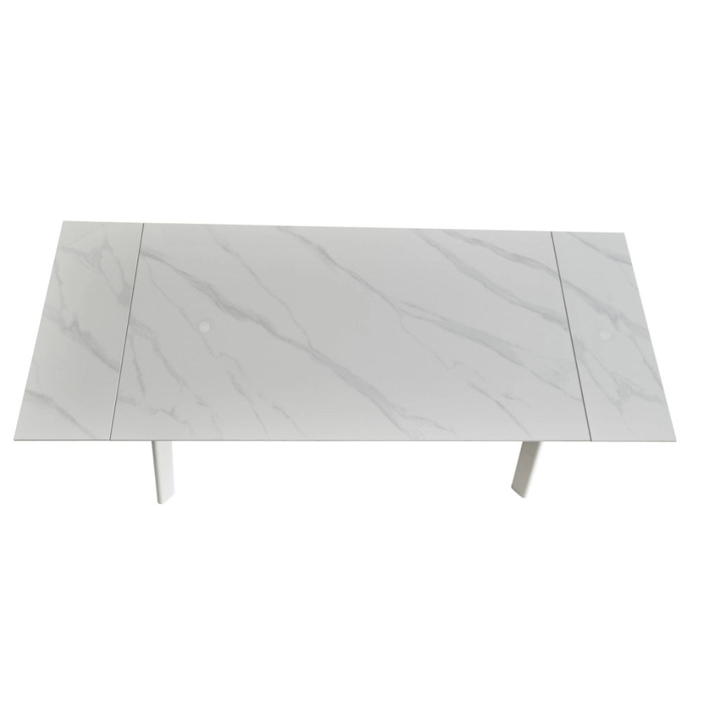 Tavolo allungabile Presena in ceramica colore bianco effetto marmo lucido e gambe metallo bianche