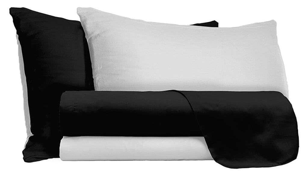 Set Lenzuola Sopra Sotto e Federe Doubleface Nero/Grigio Chiaro Matrimoniale