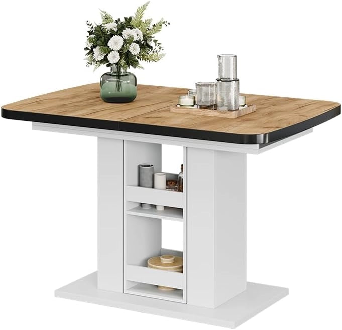 tavolo da pranzo allungabile Fenaro, Quercia dorata/bianco, 120 x 80 cm, allungabile con estrazione sincronizzata per lunghezza tavolo variabile