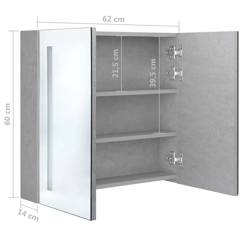 Mobile da bagno con specchio LED 62 x 14 x 60 cm MDF grigio 02_0006606