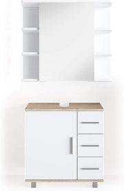 Set mobili bagno Ilias, Sonoma, 60 cm, composto da specchio da bagno e mobile sottolavabo