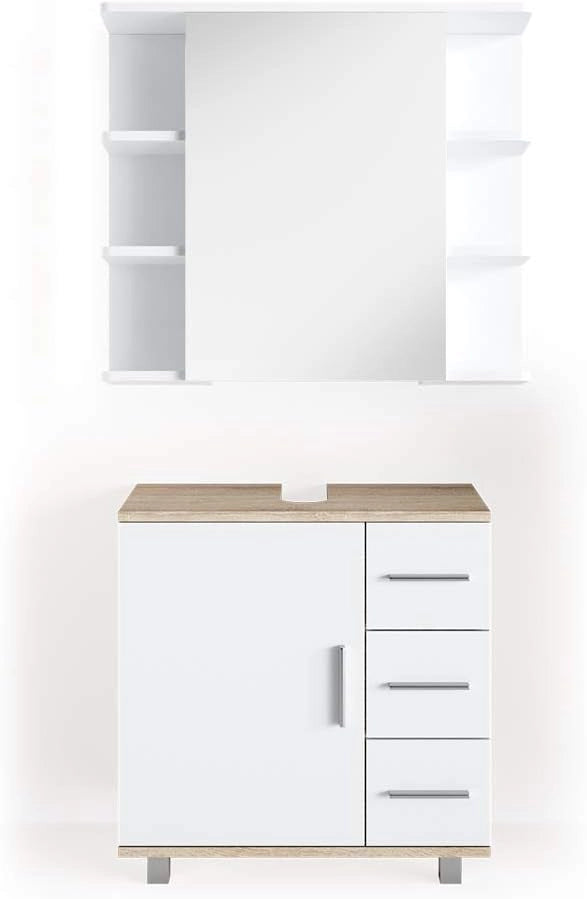 Set mobili bagno Ilias, Sonoma, 60 cm, composto da specchio da bagno e mobile sottolavabo
