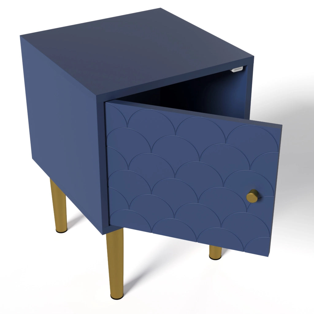 Comodino 35x35x51 cm blu navy in pannello truciolare e metallo con anta