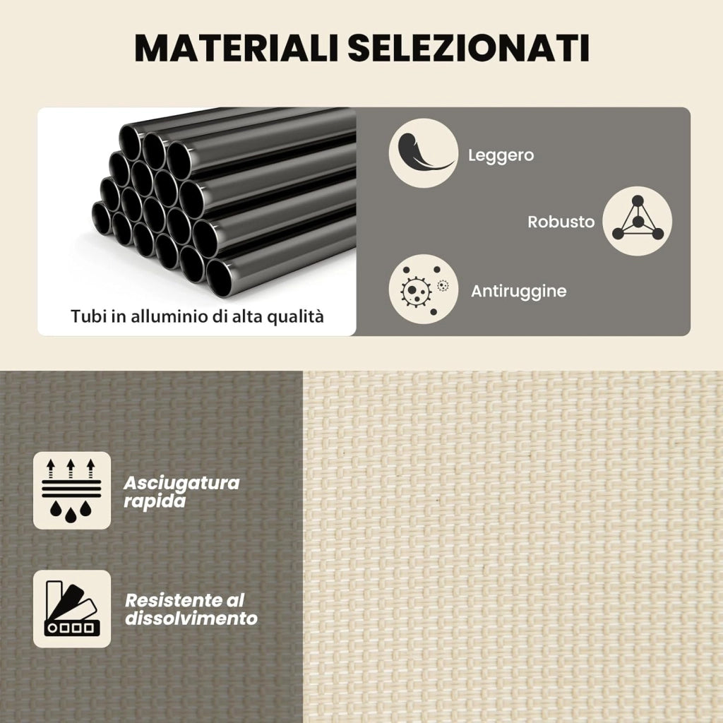 Sedia a Dondolo 2 in 1 da Giardino, Lettino Prendisole Convertibile con Schienale Regolabile a 4 Posizioni, Braccioli Curvi e Telaio in Alluminio, per Patio e Piscina, Portata 150 kg (Beige)