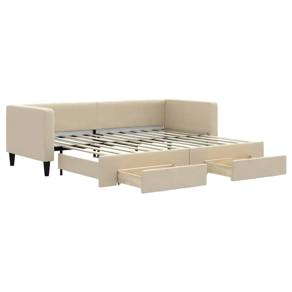 Divano Letto Estraibile con Cassetti Crema 80x200 cm in Tessuto