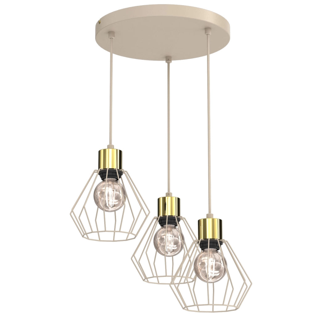 Lampada a sospensione Parkla 3 luci E27 beige/oro