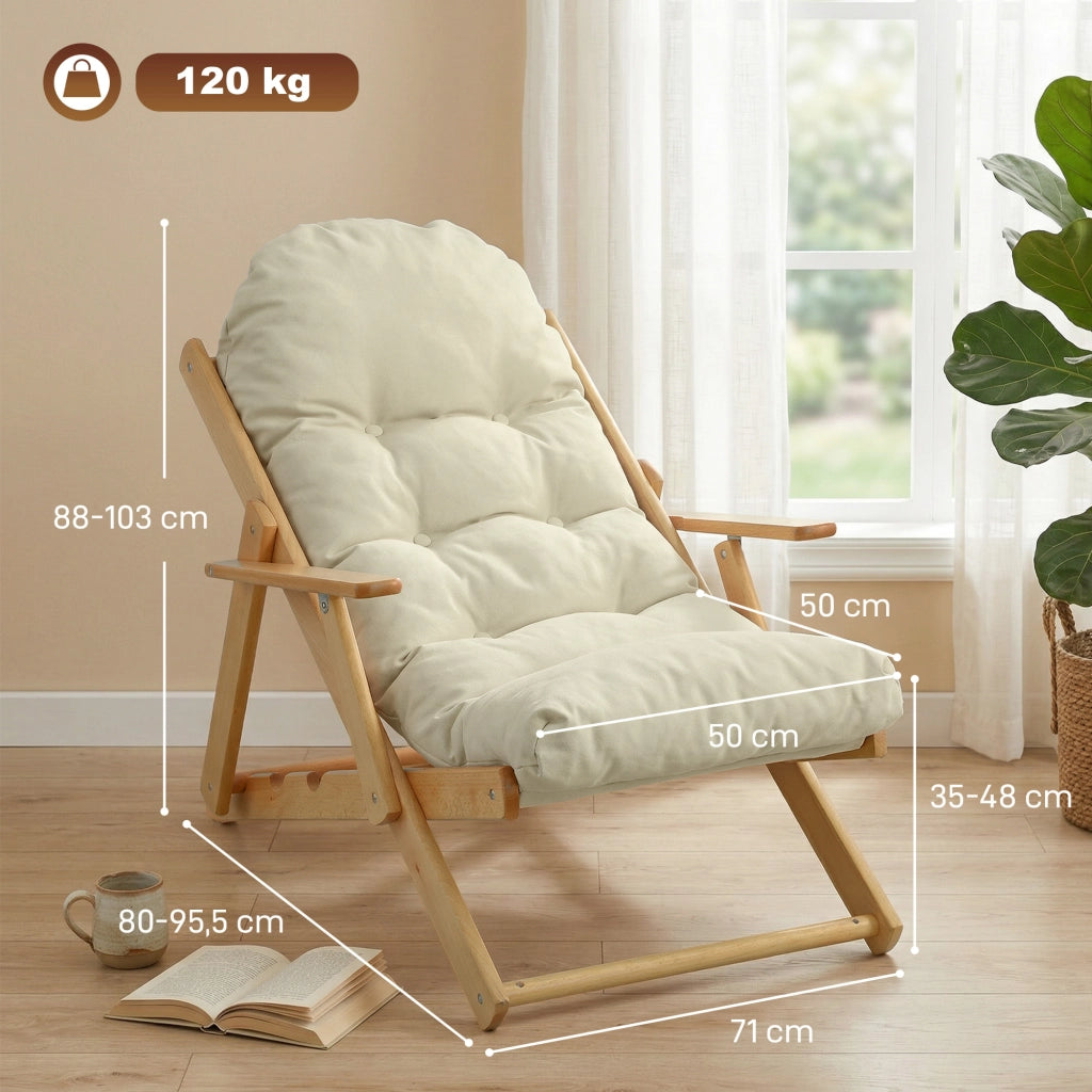 Poltrona Relax Pieghevole e Reclinabile in Legno con Cuscino ¨C zephmum ¨C Grigio