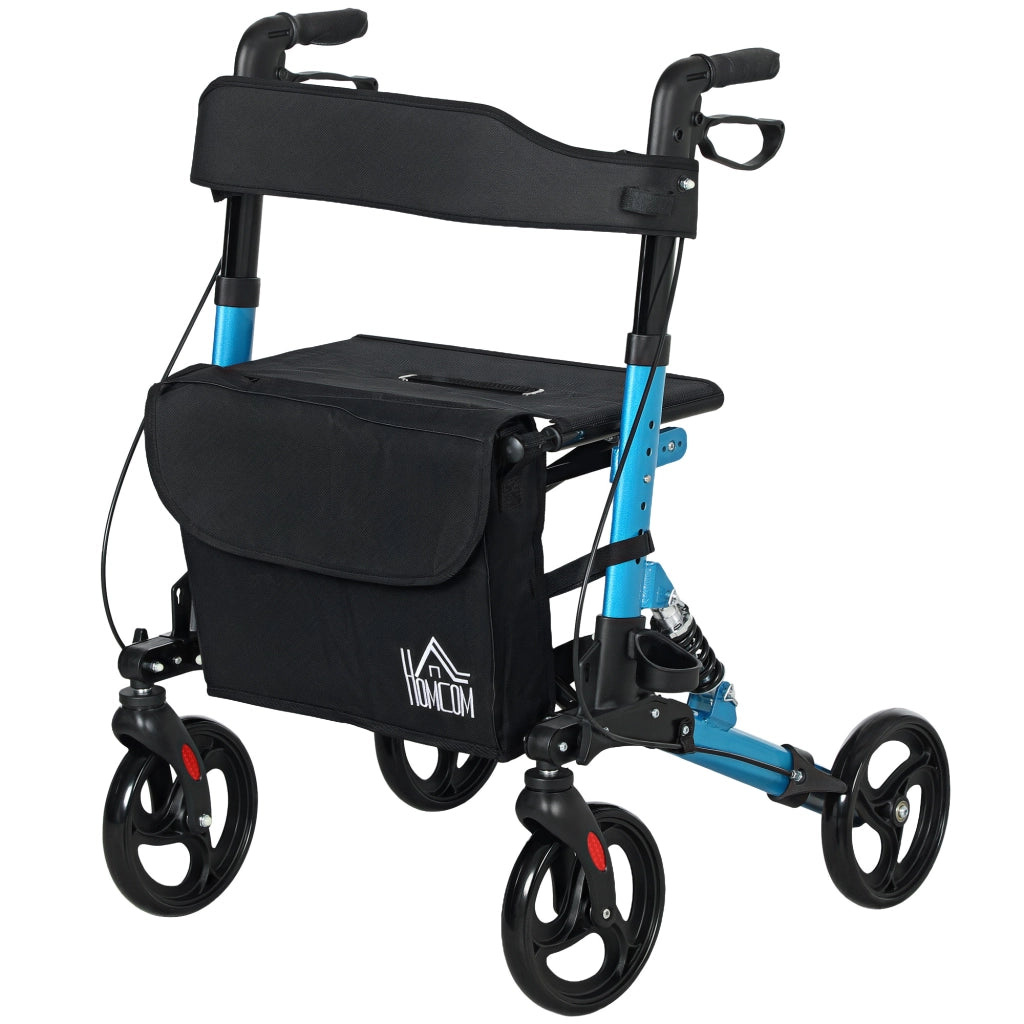 Andatore per Anziani Pieghevole con Sedile e 4 Ruote ¨C zephmum ¨C Altezza Regolabile, Freni a Mano, Blu e Nero