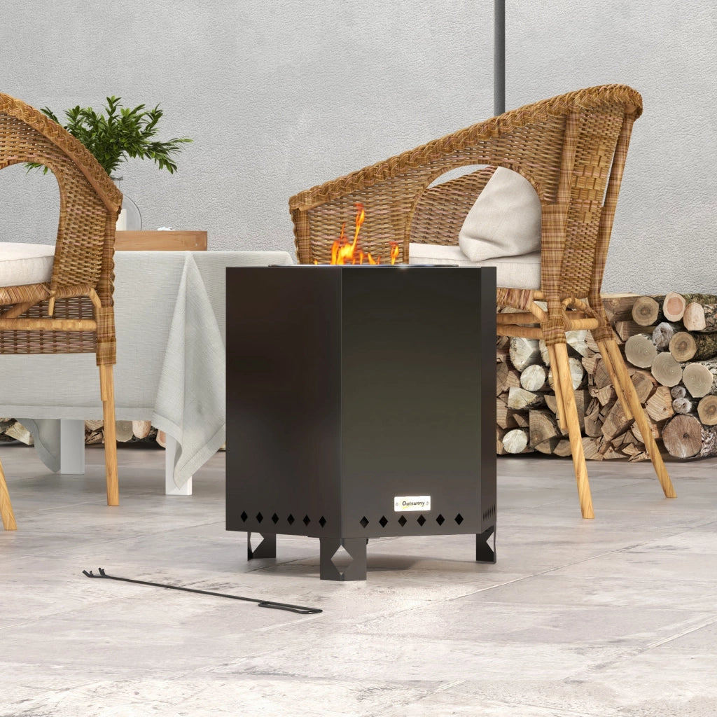 Braciere da esterno senza fumo in metallo nero, con attizzatoio, 45 x 38,8 x 46,5 cm