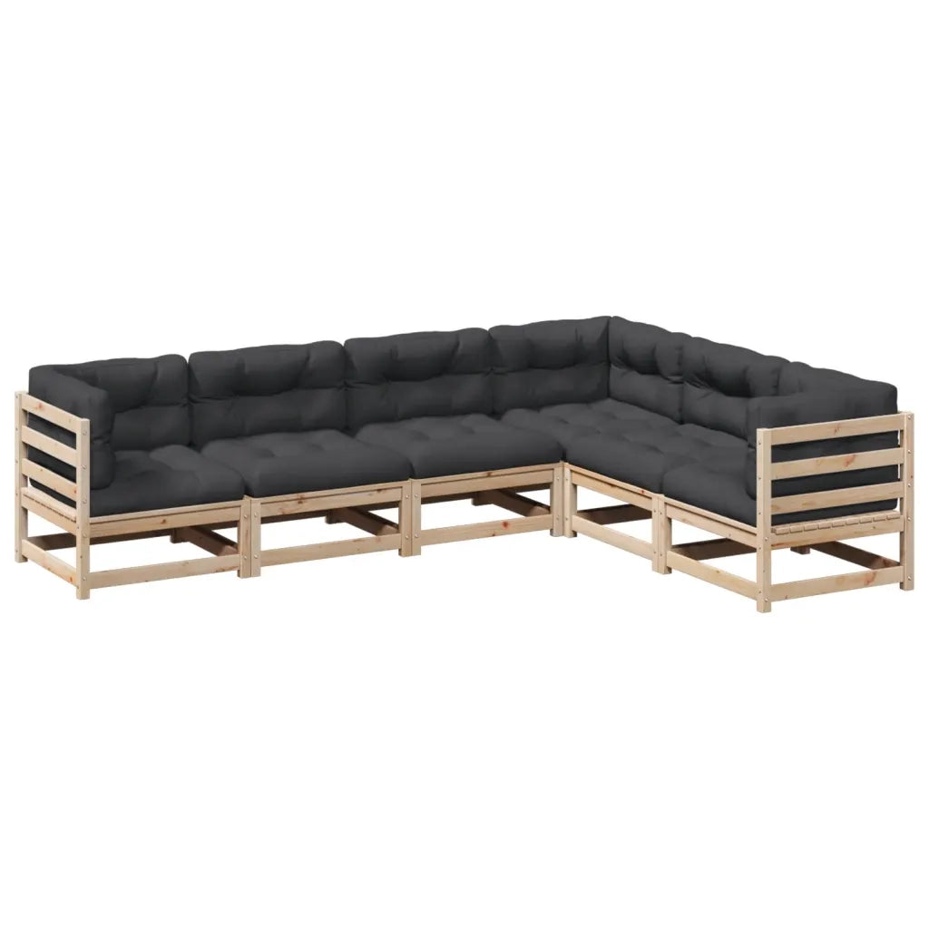 Set Divani Giardino 6 pz con Cuscini in Legno Massello di Pino 3299456