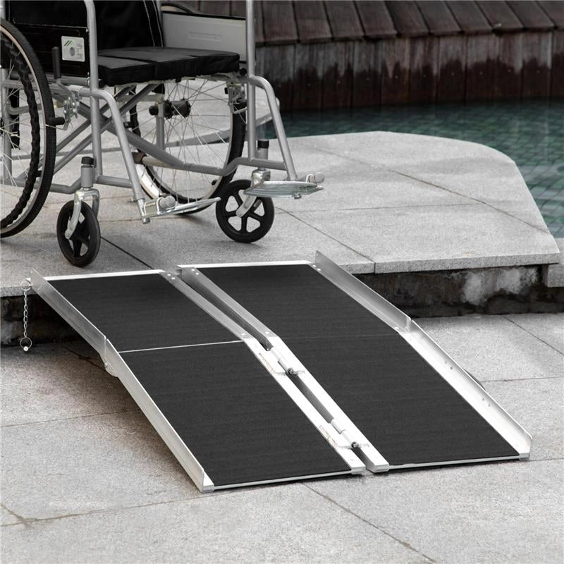RAMPA PIEGHEVOLE PER SEDIA A ROTELLE IN ALLUMINIO CON RIVESTIMENTO ANTISCIVOLO E BORDI, 122X73.5 CM, NERO