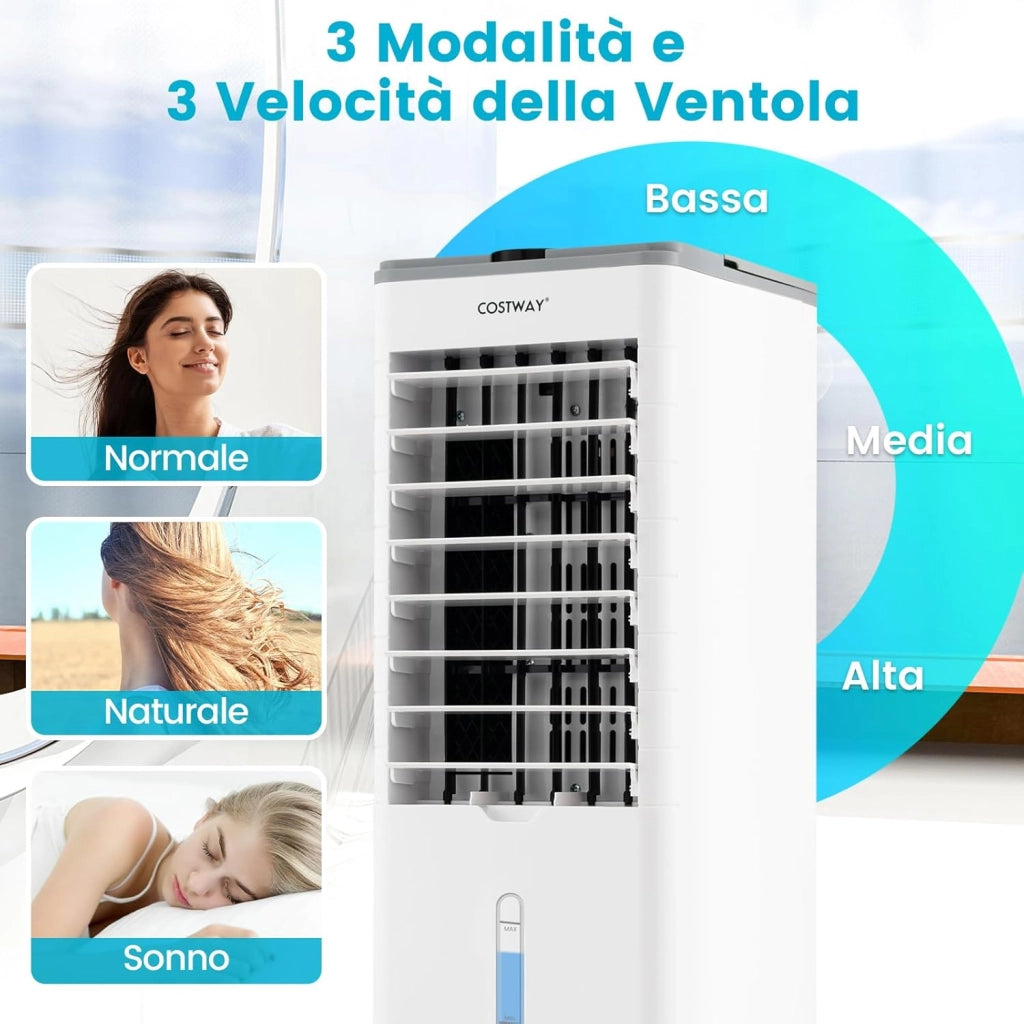 Condizionatore Portatile 3 in 1, Condizionatore d'aria Evaporativo portatile con Raffreddamento, Ventola e Umidificazione, 3 Velocità del Vento, 12H Timer, Doppio Serbatoio d'acqua(Grigio)