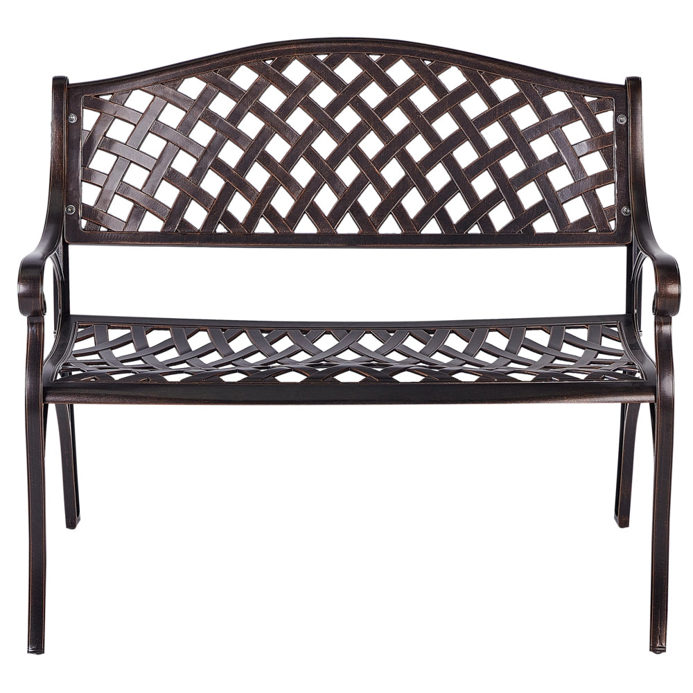 Panchina da giardino marrone in metallo 2 posti braccioli stile vintage