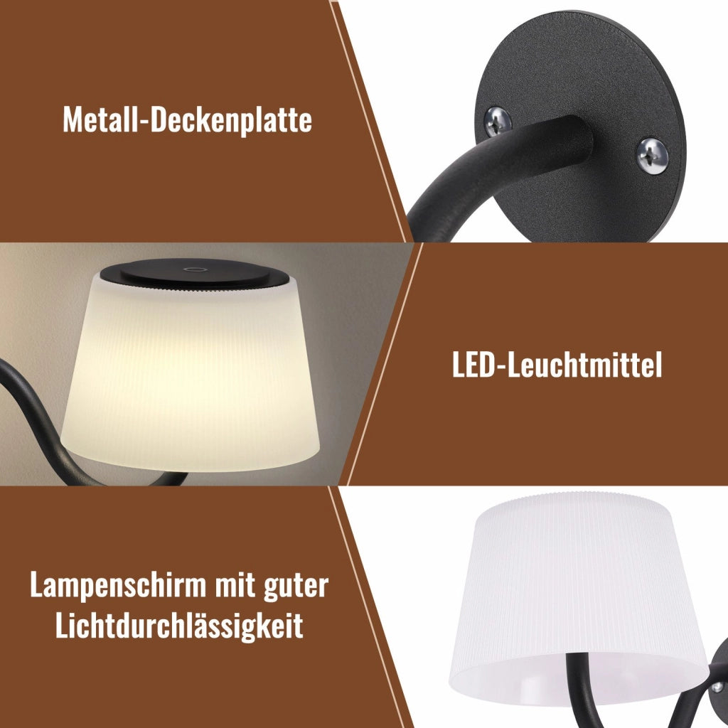 ZMH Applique da parete 2 luci da parete LED dimmerabili con interruttore faretti da parete wireless neri moderni