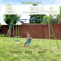 Set Altalene da Giardino per 4 Bambini, 1 Altalena Doppia e 2 Altalene Singole, Capacità di peso 45kg (Altalena) 180kg (Totale), 280x140x178cm