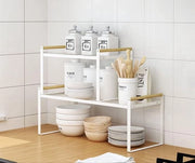 Set di mensole per cucina - mensole per spezie - adatto per l'organizzazione della cucina - 2 pezzi - bianco - ferro e legno - 35x21x20 + 53x21x20