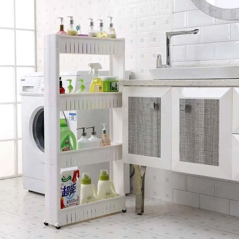 Carrello Carrellino Slim Salvaspazio Cucina Bagno Ripostiglio 4 Ripiani e 4Ruote